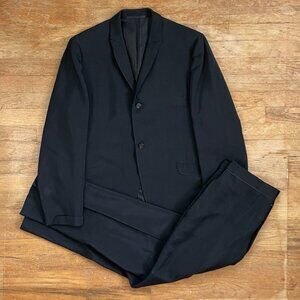 Vintage Mens 1960s Suit Set Size 40 Blazer 32x30 Pants Black Wool Scalloped